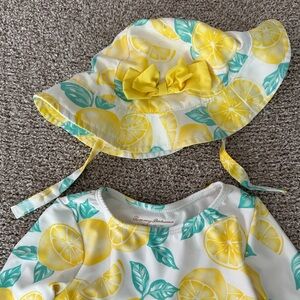 Tommy Bahama Kids Lemon Print Swim Rashguard Set with Hat